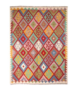 Kelimshop 202x153 cm Handgewebter Traditioneller Kelim Teppich Woll