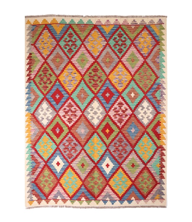 202x153 cm Handgeweven Traditionele Kelim Vloerkleed Wol Tapijt