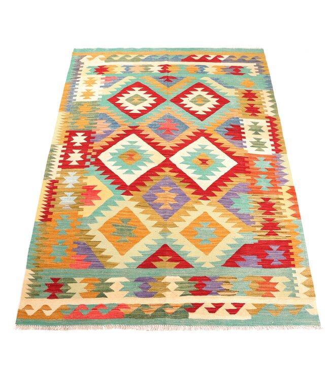 213x144 cm Handgeweven Traditionele Kelim Vloerkleed Wol Tapijt