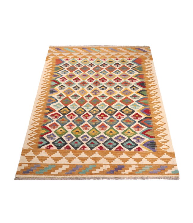 198x148 cm Handwoven Traditional Kelim Area Rug Wool Carpet