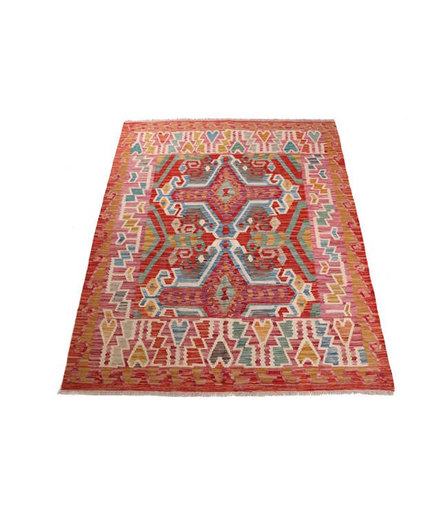 193x154 cm Handgeweven Traditionele Kelim Vloerkleed Wol Tapijt