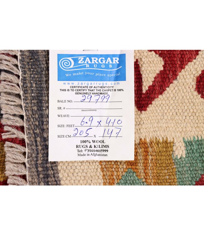 205x147 cm Handgeweven Traditionele Kelim Vloerkleed Wol Tapijt