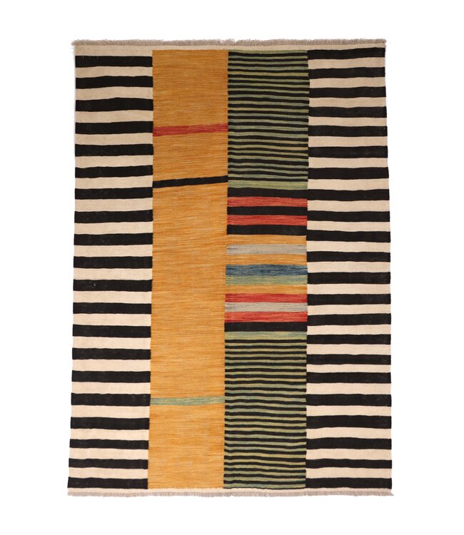 205x147 cm Handwoven Modern Red Wool Kilim Rug