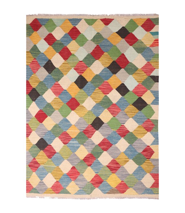 200x151 cm Handgewebter Moderner  Woll-Kelim-Teppich