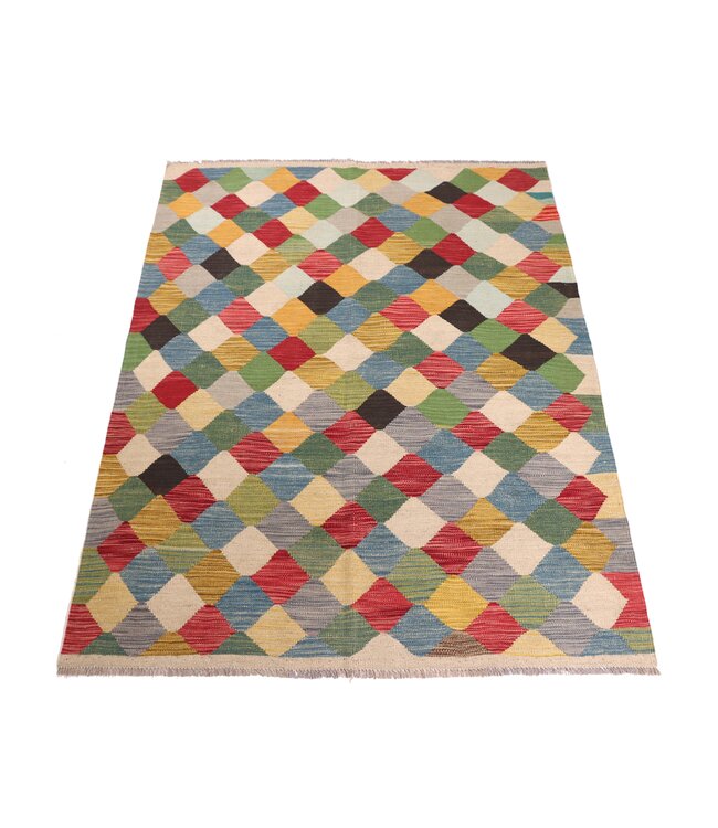 200x151 cm Handgewebter Moderner  Woll-Kelim-Teppich