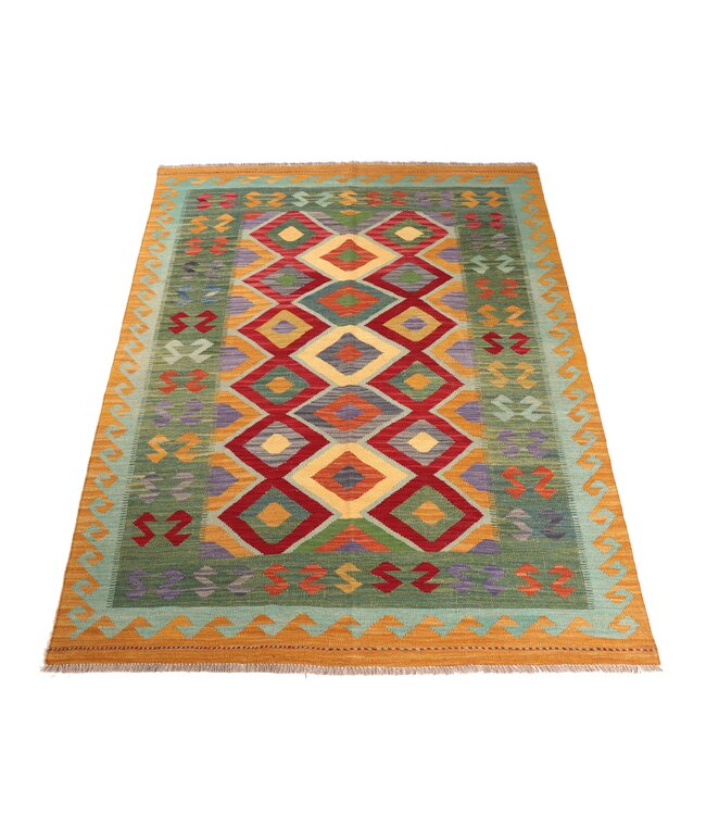 204x154 cm Handgeweven Traditionele Kelim Vloerkleed Wol Tapijt