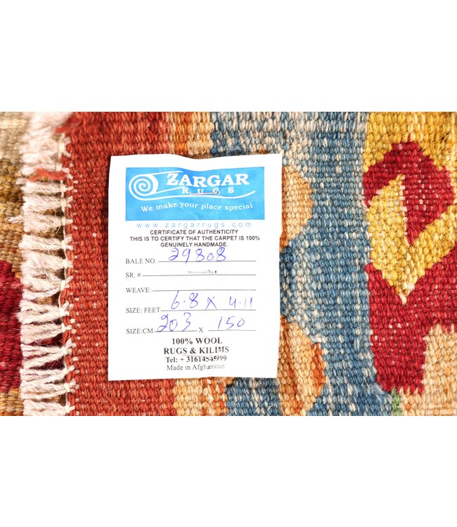 203x150 cm Handwoven Traditional Kelim Area Rug Wool Carpet