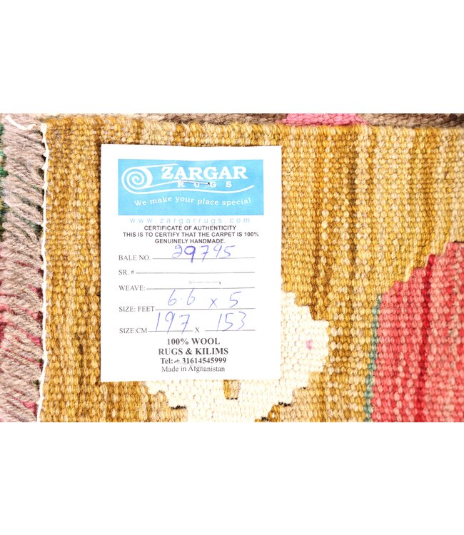 197x153 cm Handgeweven Traditionele Kelim Vloerkleed Wol Tapijt