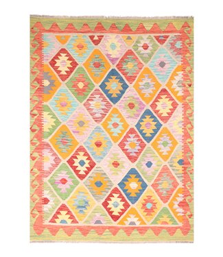 Kelimshop 202x154 cm Handgewebter Traditioneller Kelim Teppich Woll