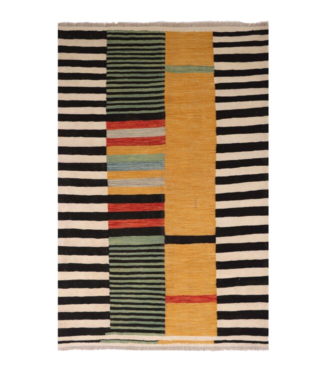 184x125 cm Handwoven Modern Red Wool Kilim Rug