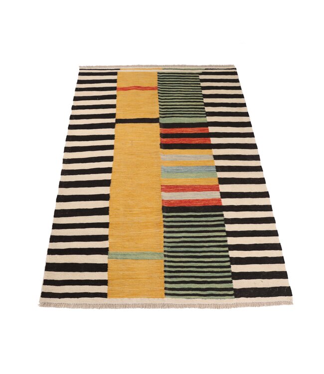 184x125 cm Handwoven Modern Red Wool Kilim Rug