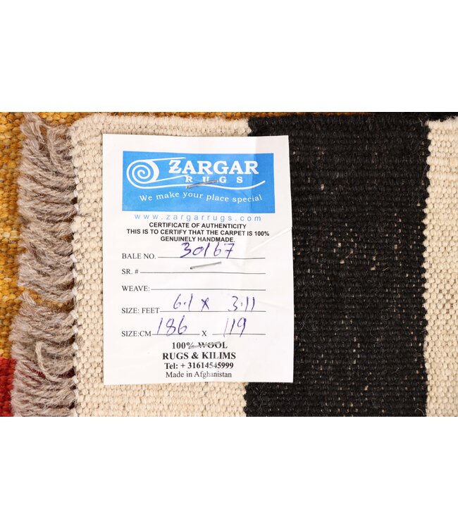 186x119 cm Handwoven Modern Red Wool Kilim Rug