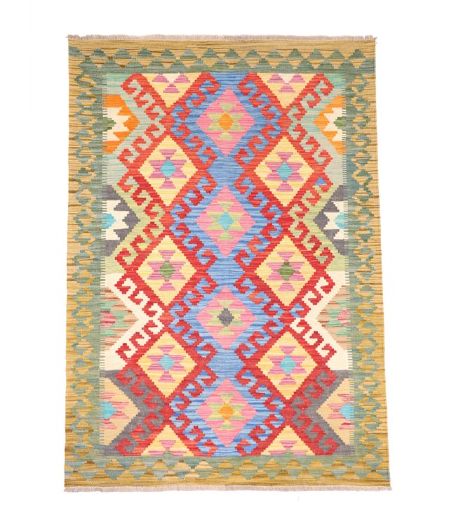 184x123 cm Handgeweven Traditionele Kelim Vloerkleed Wol Tapijt