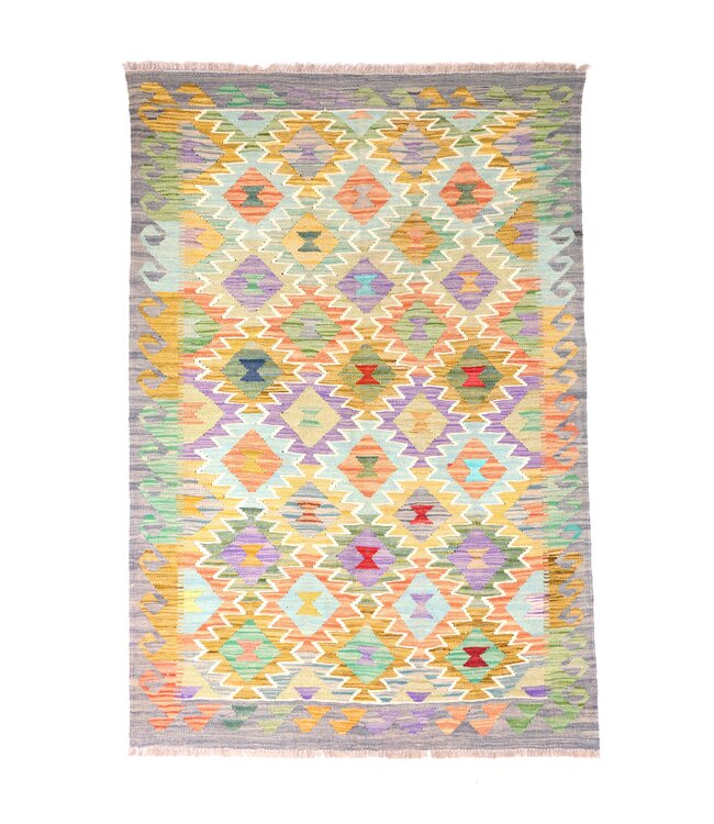 181x121 cm Handgeweven Traditionele Kelim Vloerkleed Wol Tapijt