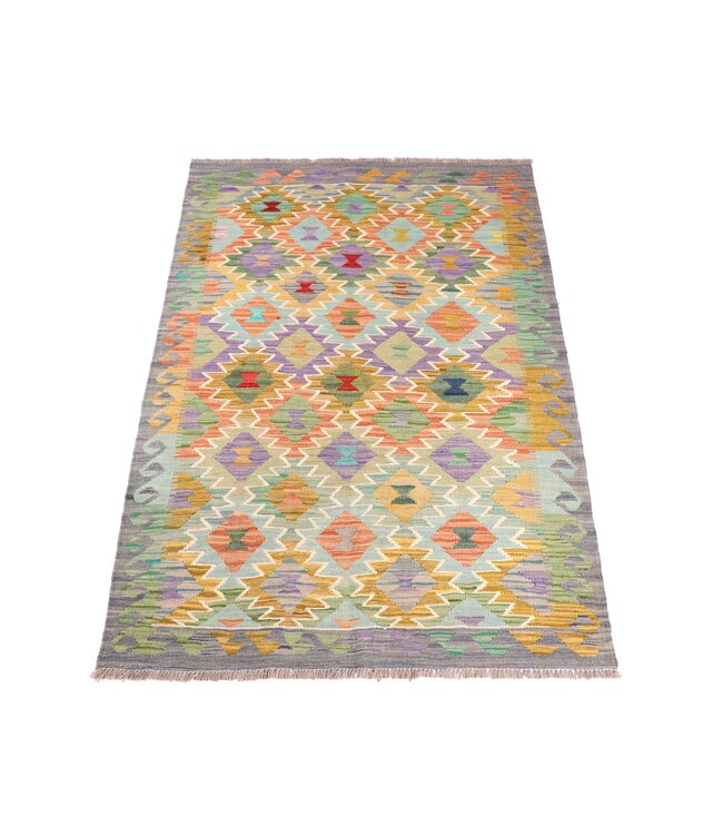 181x121 cm Handgeweven Traditionele Kelim Vloerkleed Wol Tapijt