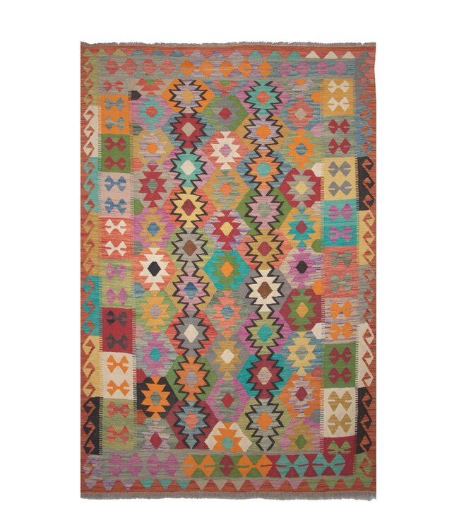 246x172 cm Handgeweven Traditionele Kelim Vloerkleed Wol Tapijt