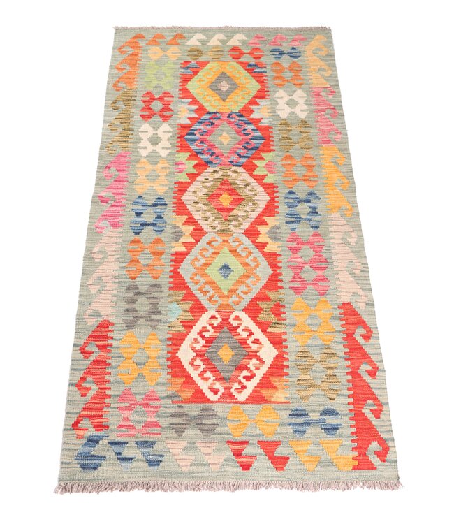 195x88 cm Handgewebter Kelim Läufer  Wollteppich