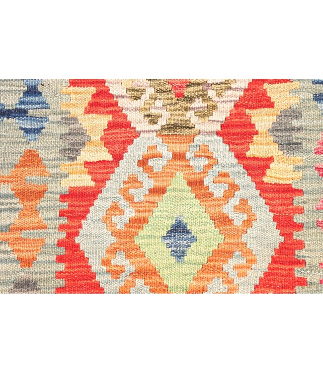 195x88 cm Handgeweven Kelim Loper  Wol  Vloerkleed Tapijt