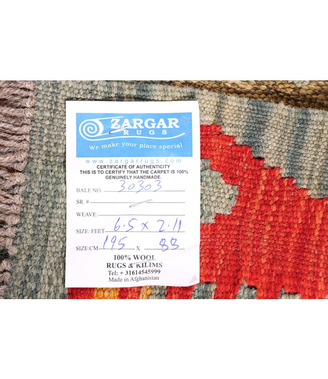 195x88 cm Handwoven Kelim Runner Wool Rug