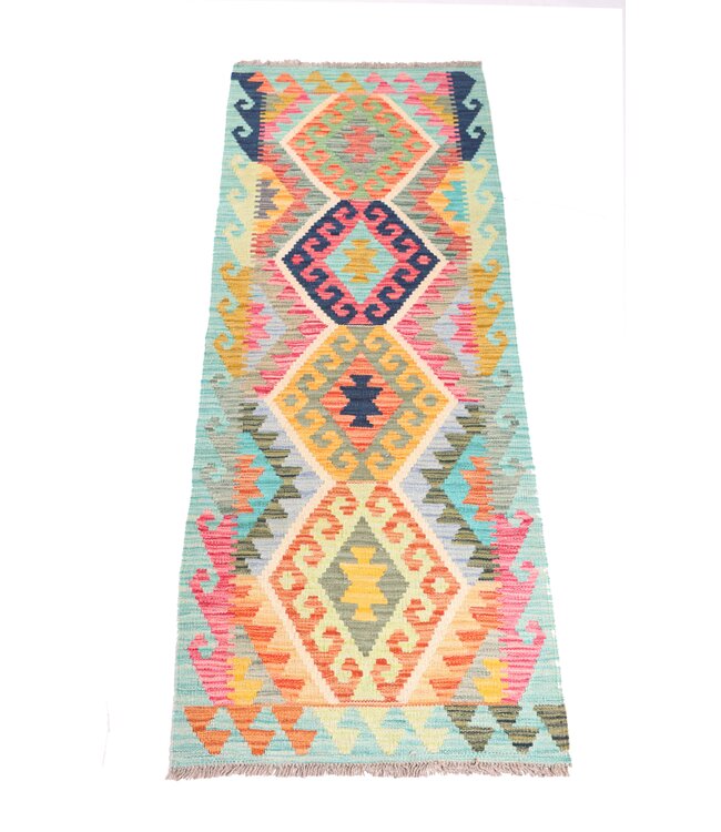 194x67 cm Handgewebter Kelim Läufer  Wollteppich