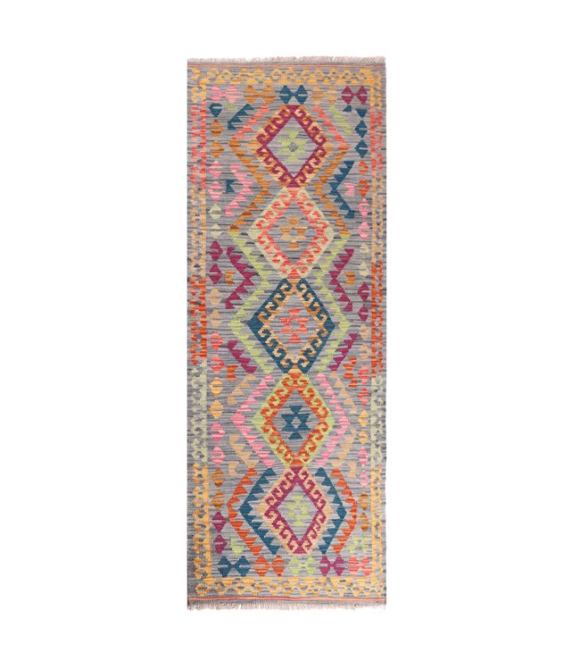 202x72 cm Handgeweven Kelim Loper  Wol  Vloerkleed Tapijt