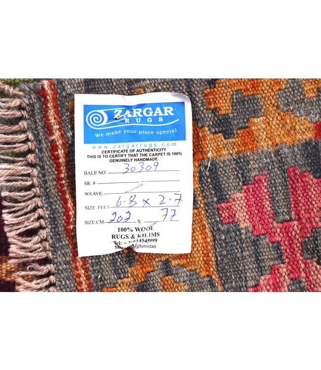 202x72 cm Handwoven Kelim Runner Wool Rug