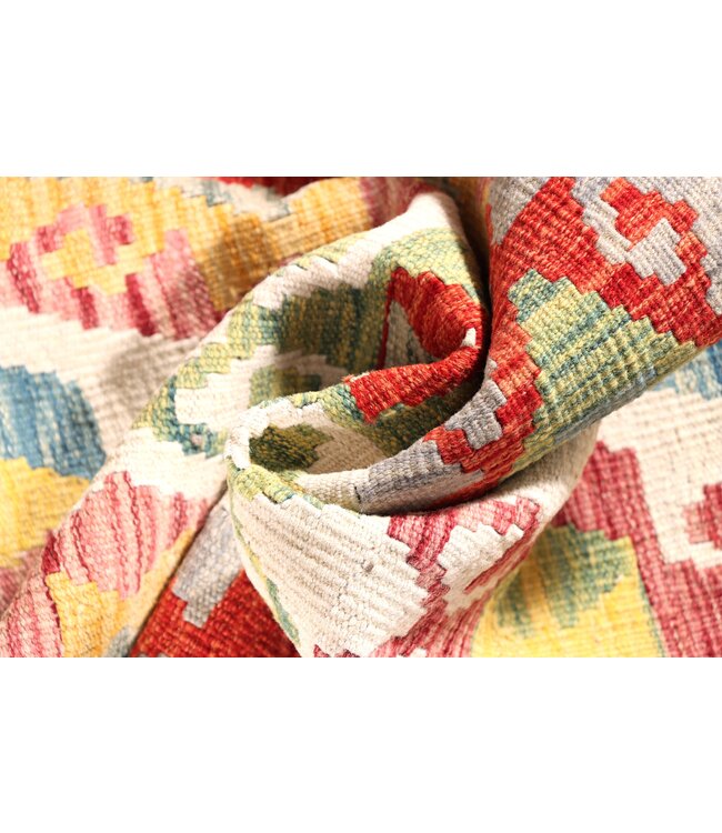 196x61 cm Handgeweven Kelim Loper  Wol  Vloerkleed Tapijt