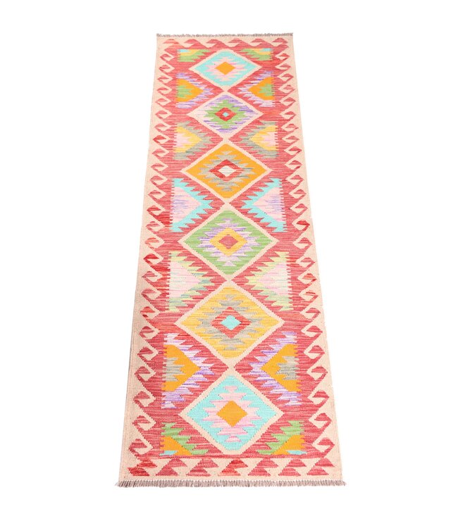 215x69 cm Handgeweven Kelim Loper  Wol  Vloerkleed Tapijt