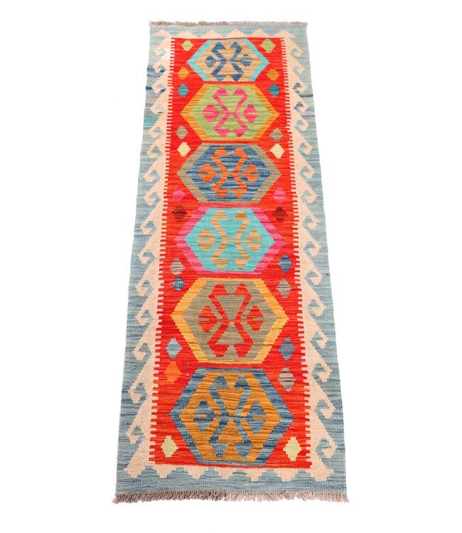 199x66 cm Handgewebter Kelim Läufer  Wollteppich