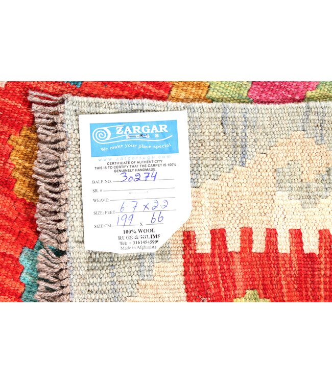 199x66 cm Handwoven Kelim Runner Wool Rug