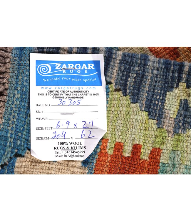 204x62 cm Handwoven Kelim Runner Wool Rug