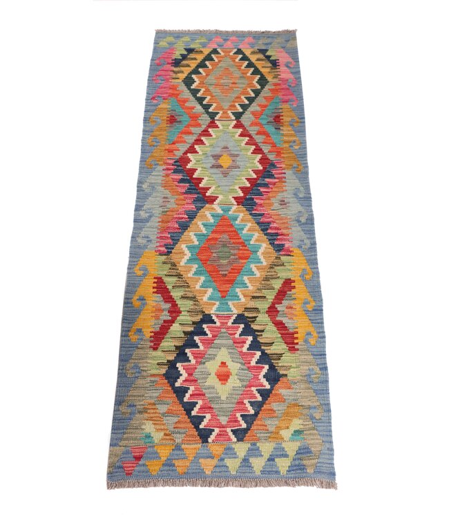 203x65 cm Handgewebter Kelim Läufer  Wollteppich