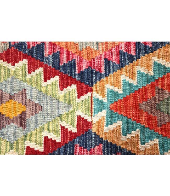 203x65 cm Handgeweven Kelim Loper  Wol  Vloerkleed Tapijt