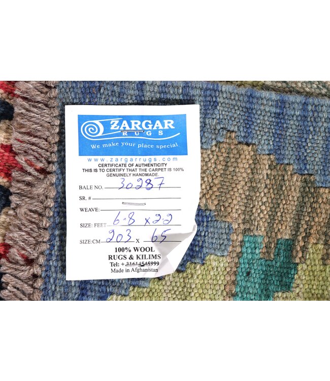 203x65 cm Handwoven Kelim Runner Wool Rug