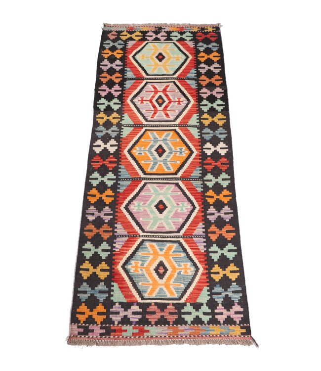 206x75 cm Handgewebter Kelim Läufer  Wollteppich