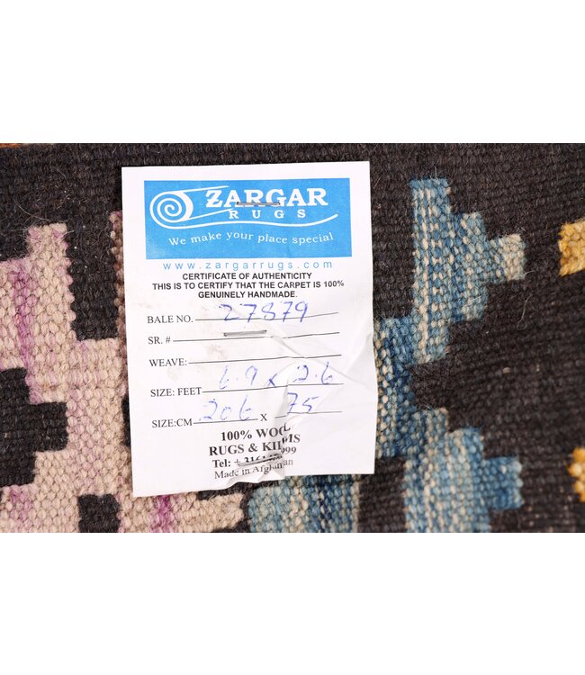 206x75 cm Handgeweven Kelim Loper  Wol  Vloerkleed Tapijt