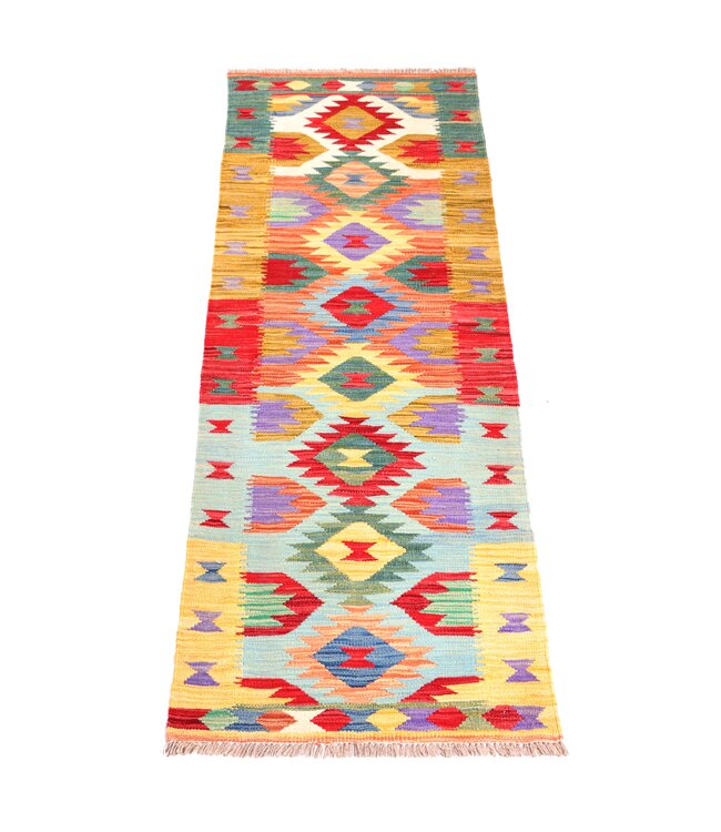 181x65 cm Handgeweven Kelim Loper  Wol  Vloerkleed Tapijt