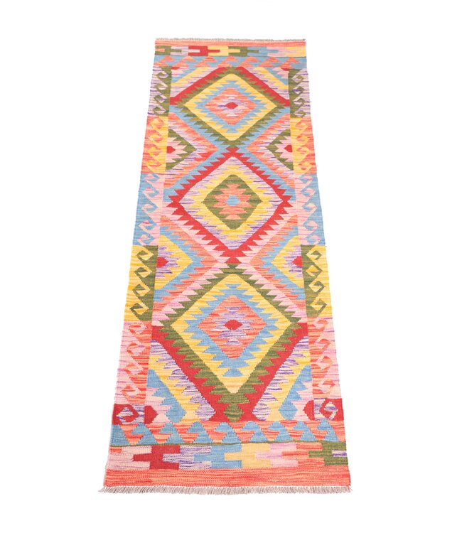 200x68 cm Handgewebter Kelim Läufer  Wollteppich