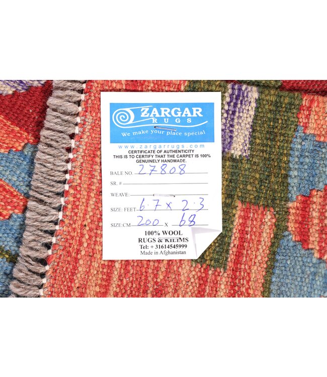 200x68 cm Handwoven Kelim Runner Wool Rug