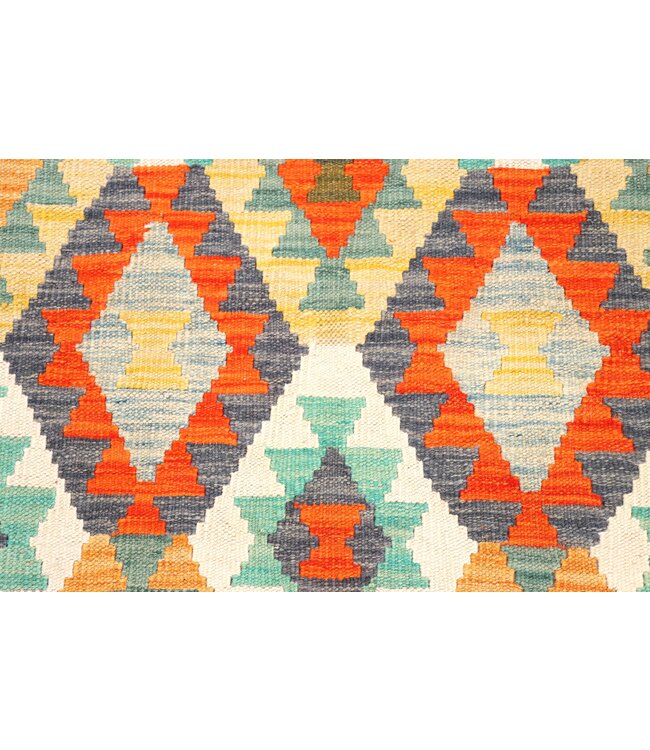 222x75 cm Handgeweven Kelim Loper  Wol  Vloerkleed Tapijt