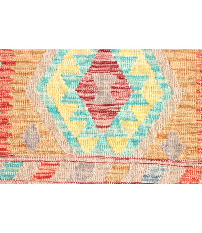 207x63 cm Handgeweven Kelim Loper  Wol  Vloerkleed Tapijt