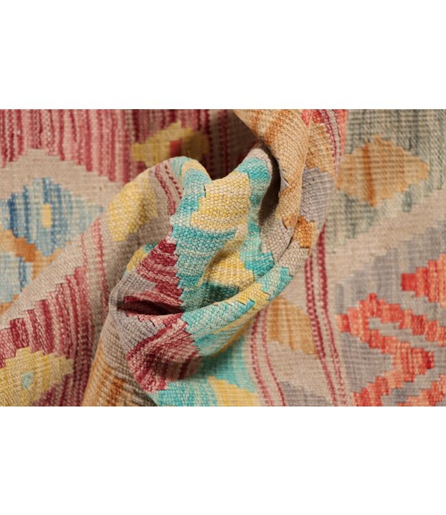 207x63 cm Handgeweven Kelim Loper  Wol  Vloerkleed Tapijt