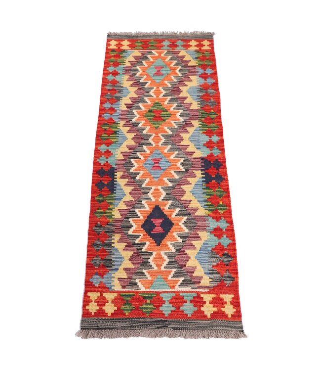 150x55 cm Handgeweven Kelim Loper  Wol  Vloerkleed Tapijt