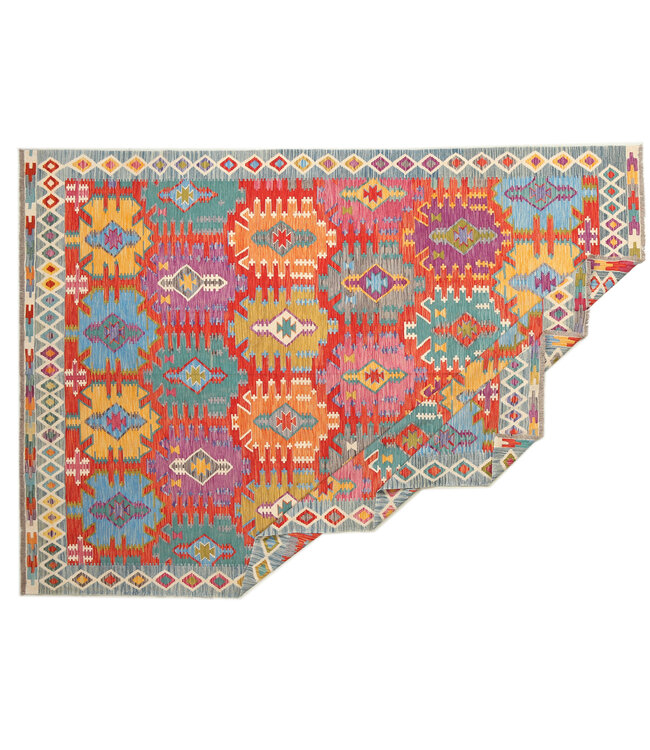 Naila kelim Handgeweven  353x254cmTraditional Kelim Tapijt Wol