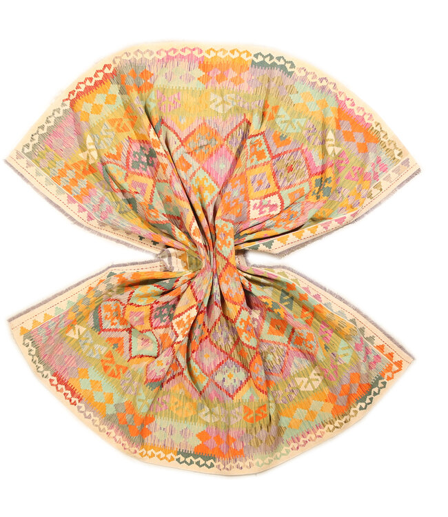 Naila kelim Handgeweven  302x266 cmTraditional Kelim Tapijt Wol