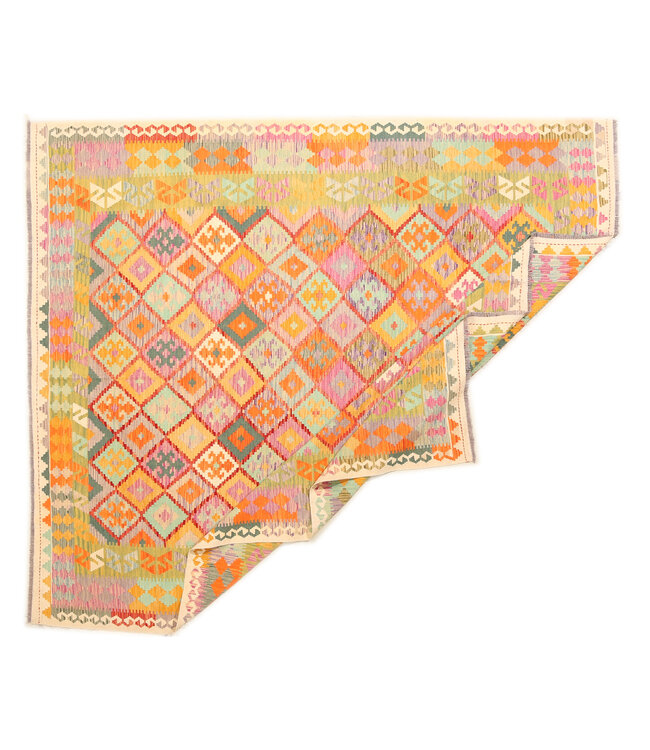 Naila kelim Handgeweven  302x266 cmTraditional Kelim Tapijt Wol