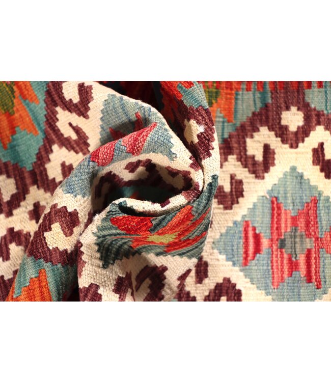 149x54 cm Handgeweven Kelim Loper  Wol  Vloerkleed Tapijt