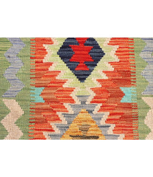 195x80 cm Handgeweven Kelim Loper  Wol  Vloerkleed Tapijt