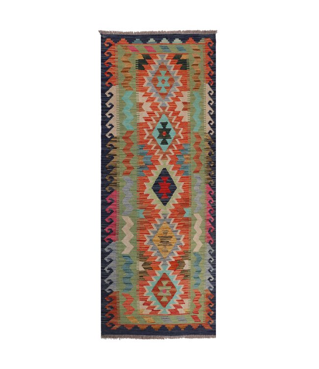 195x80 cm Handgeweven Kelim Loper  Wol  Vloerkleed Tapijt