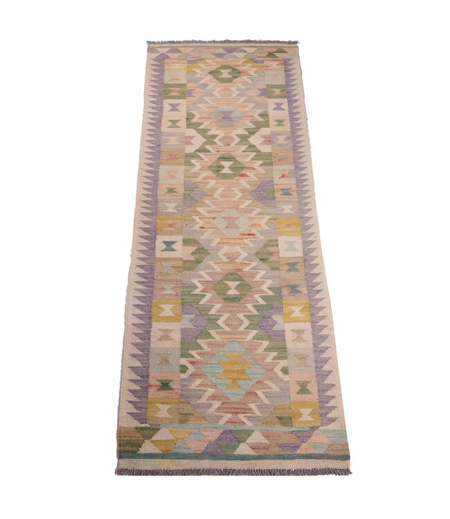 196x69 cm Handgeweven Kelim Loper  Wol  Vloerkleed Tapijt